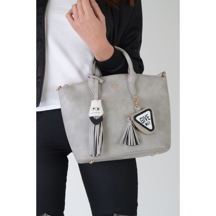 Lovemystyle Faux Grey Handbag With Removable Coin Purse - SAMPLE