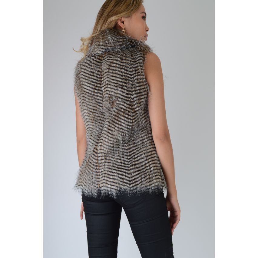 Lovemystyle Faux Fur Gilet With Two Tone Stripe