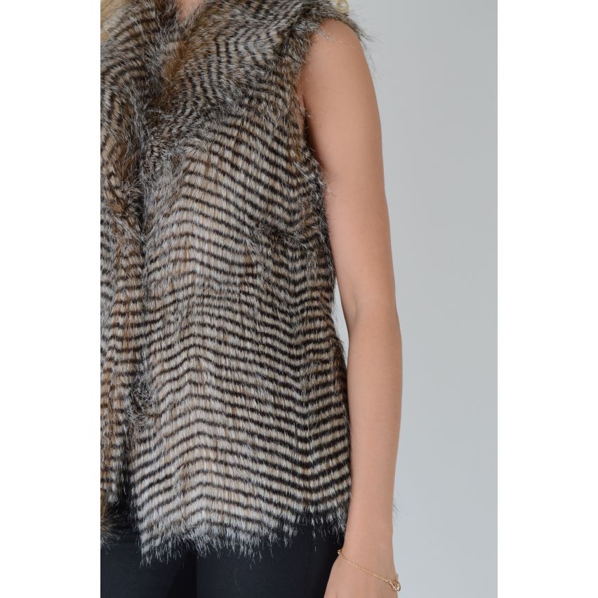 Lovemystyle Faux Fur Gilet With Two Tone Stripe