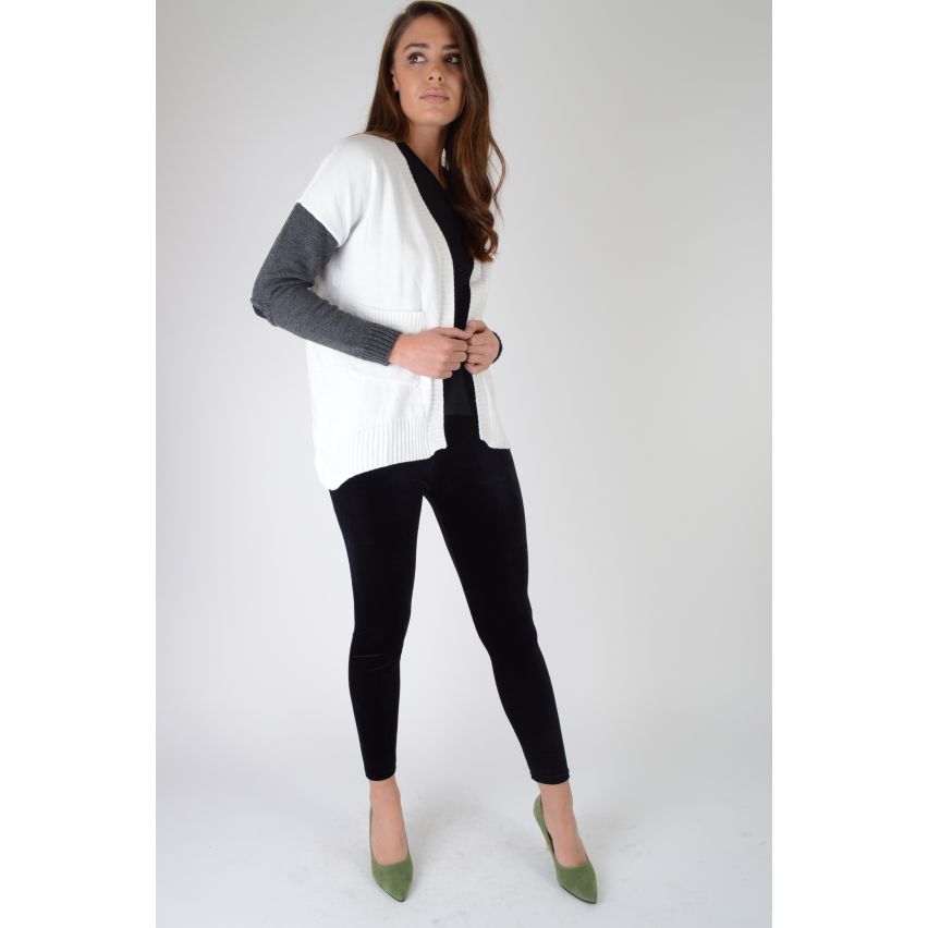 LMS crème Cardigan à manches contrastées et découpe de coudes