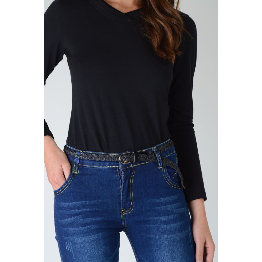 Lovemystyle maigre tissé noir ceinture avec boucle en or