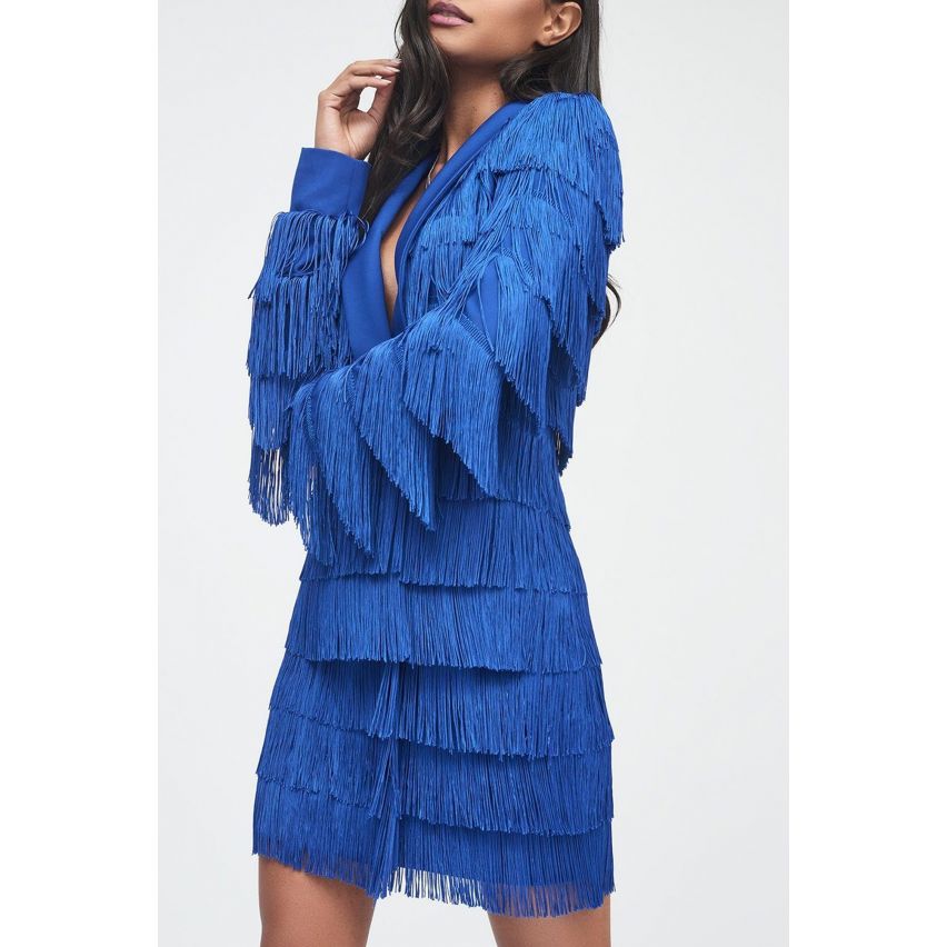 Uitbundige Alice kobaltblauw Fringe op maat Blazer jurk