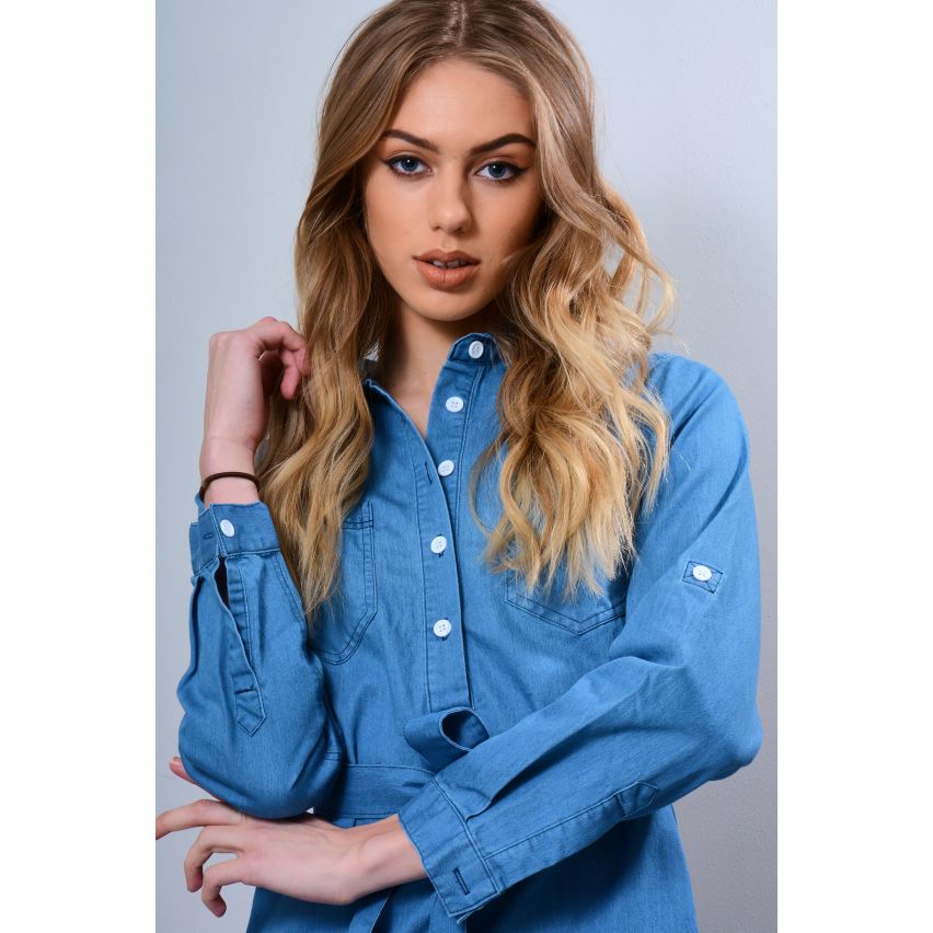 Lovemystyle Denim Shirt Dress With Tie Waist Band