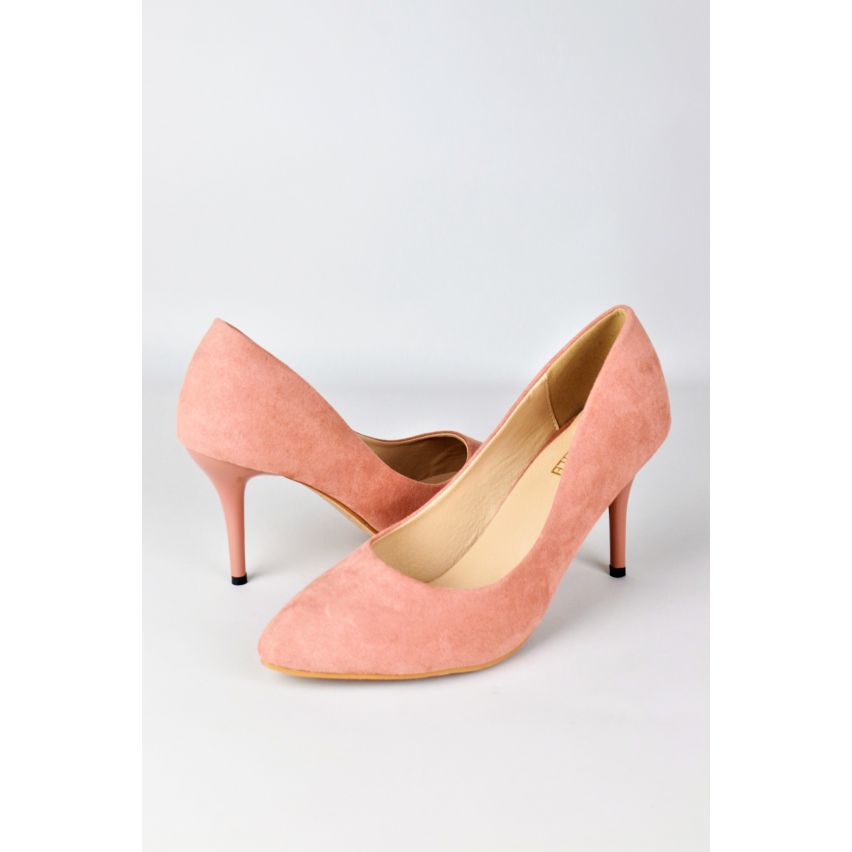 LMS Peach Suedette Court Shoe With Mid Height Heel