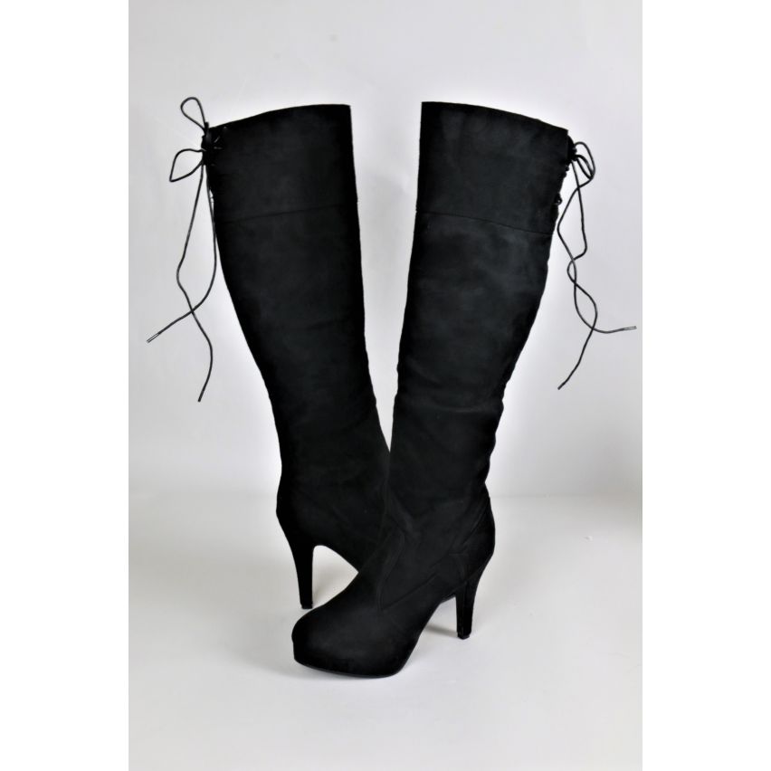 Plate-forme Suede noir LMS Knee High Boot avec détail de Zip