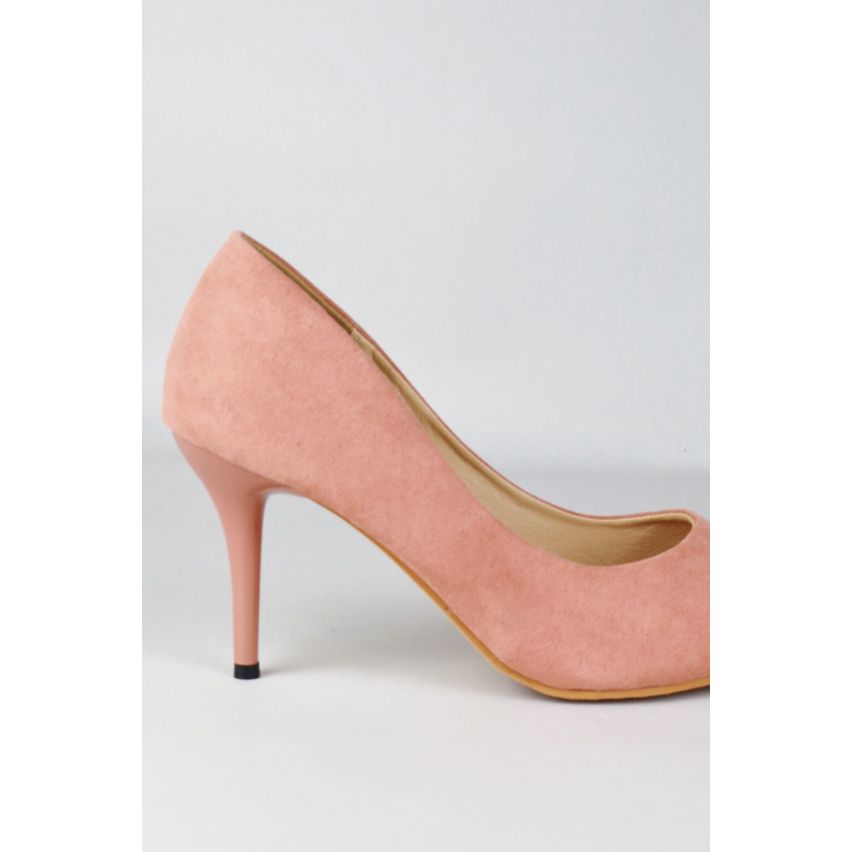 LMS Peach Suedette Court Shoe With Mid Height Heel