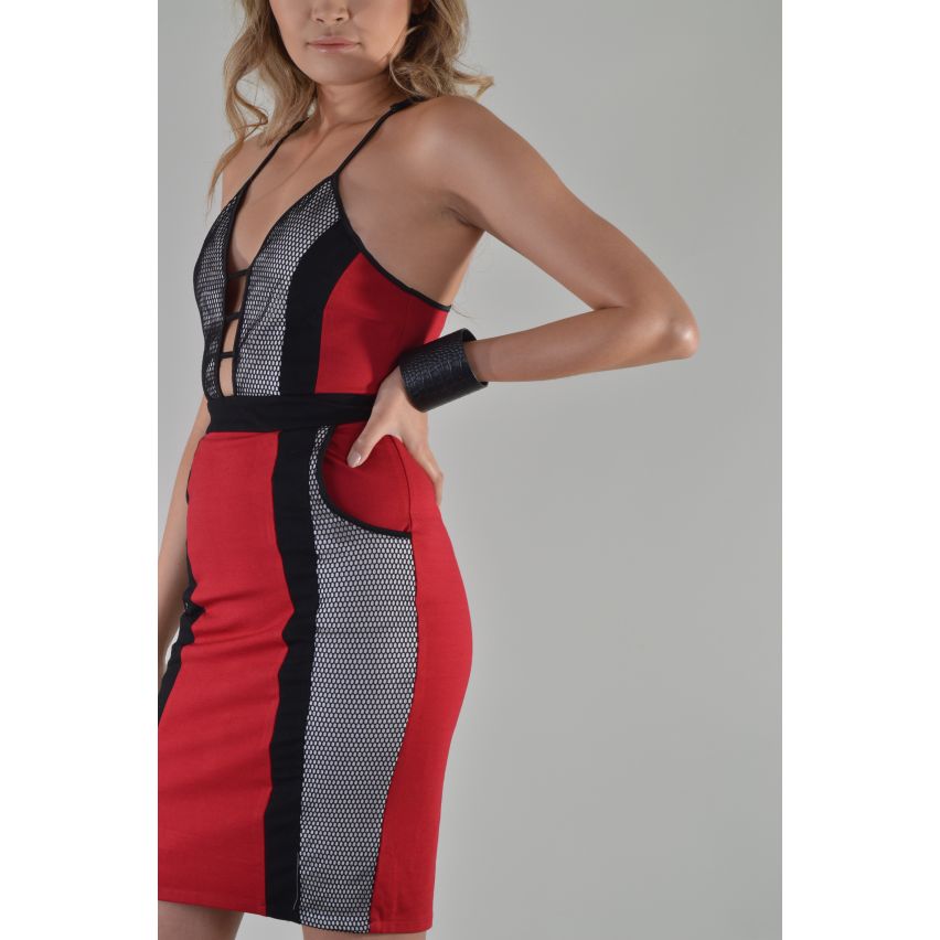 LMS Bandage Sprung Kleid In rot mit monochromen Mesh