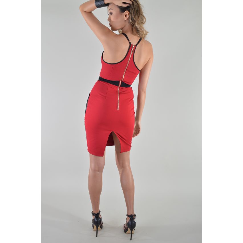 LMS Bandage Sprung Kleid In rot mit monochromen Mesh
