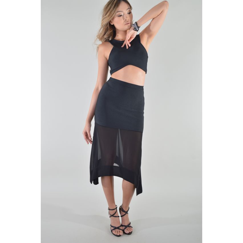 Falda Midi de Lovemystyle con cultivo superior Co-Ord conjunto en negro