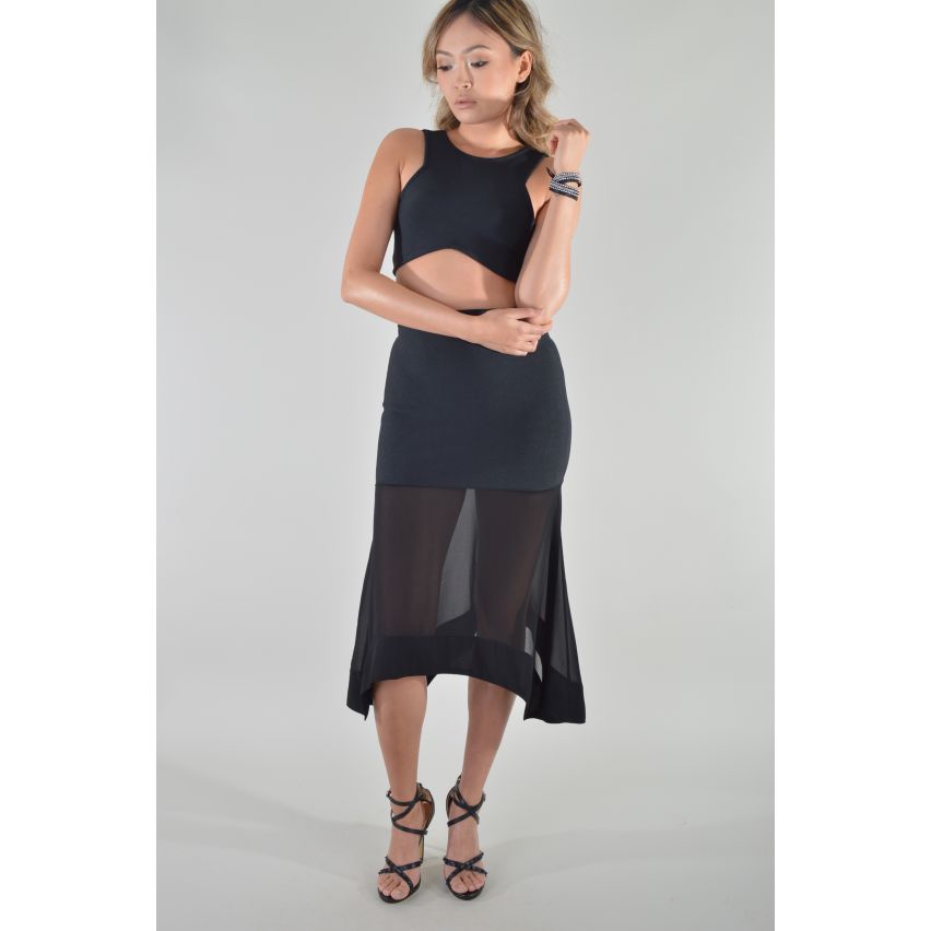 Lovemystyle Midi-Rock mit Crop Top Co-Ord-Set In schwarz