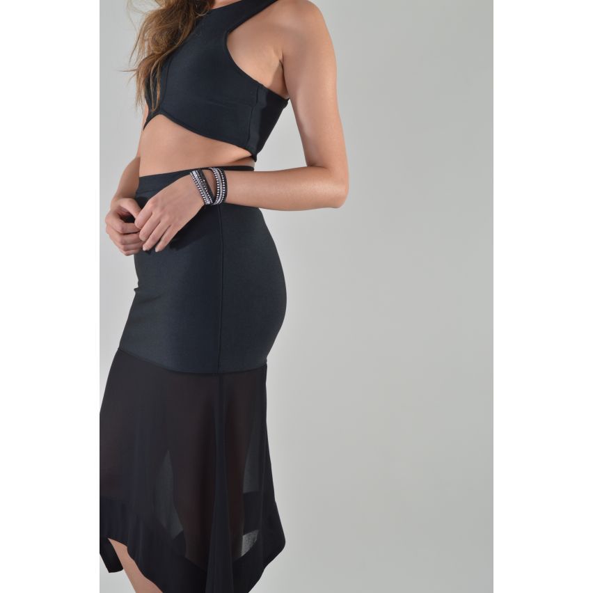 Lovemystyle Midi-Rock mit Crop Top Co-Ord-Set In schwarz