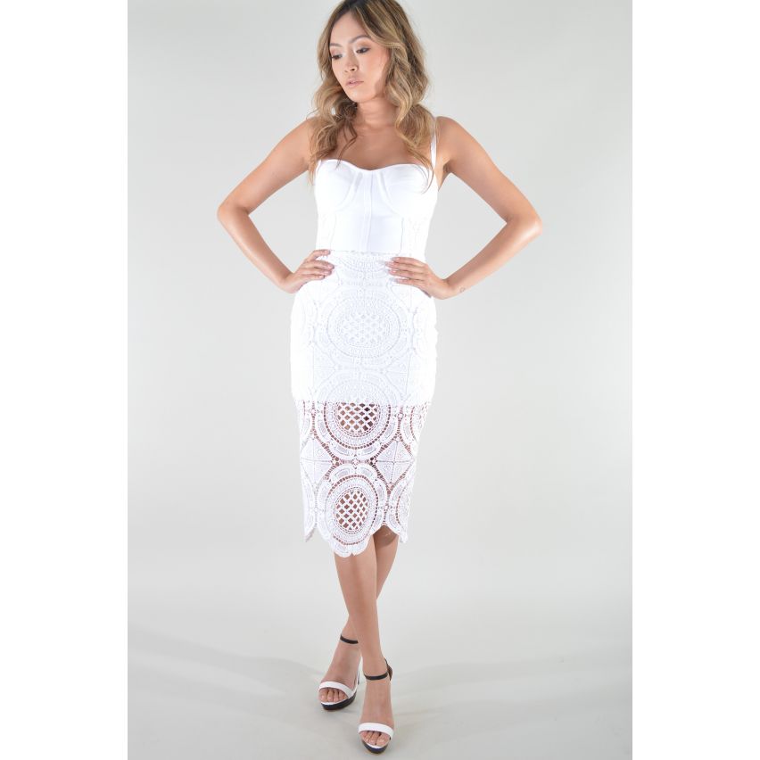 Lovemystyle White Bandage Dress With Crochet Skirt Overlay - SAMPLE