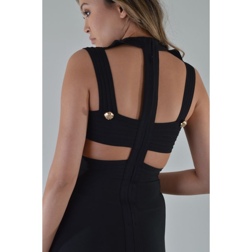 Lovemystyle botones de negro Bodycon Vestido de oro de estilo militar - muestra