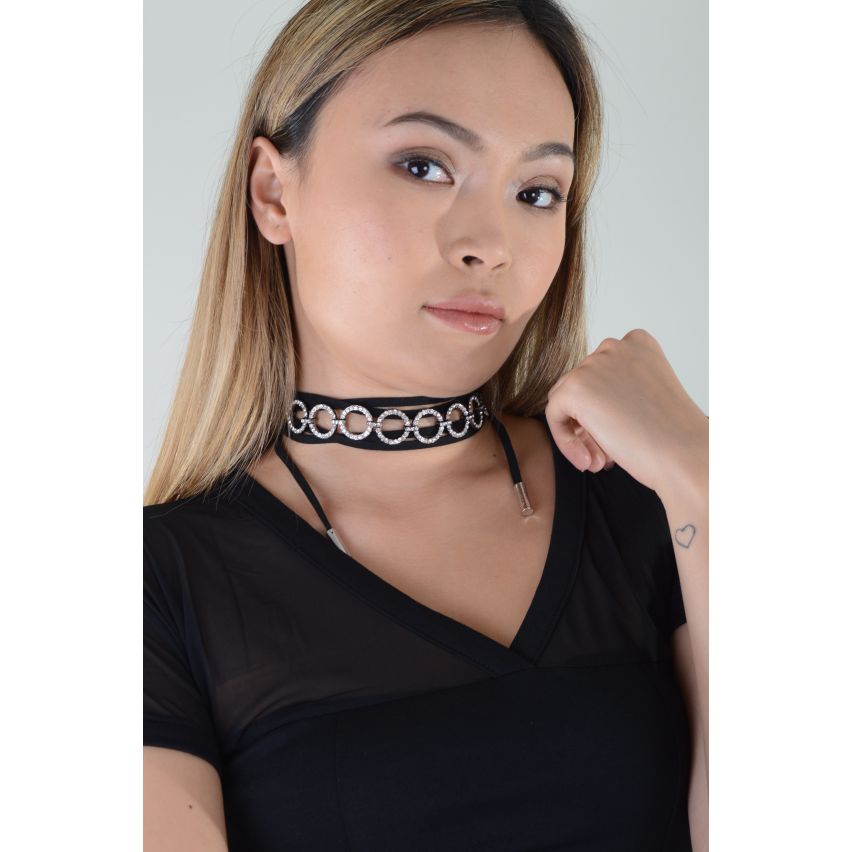 LMS Diamante Hoop Choker Paired With Black Cord Wrap