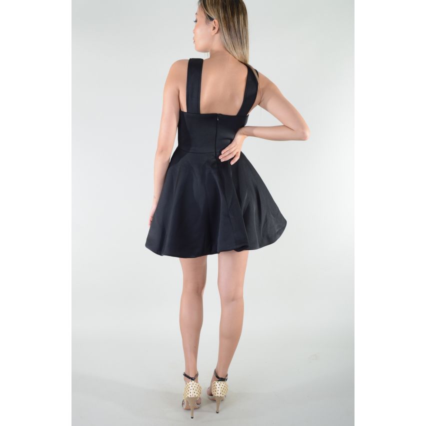 Lovemystyle Classic Black A Line Dress With Tie Neck - SAMPLE