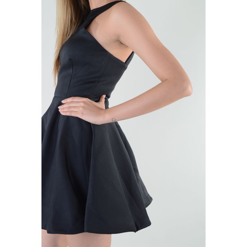 Lovemystyle Classic Black A Line Dress With Tie Neck - SAMPLE