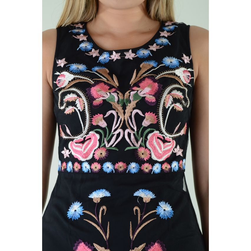 Lovemystyle negro Mini vestido con bordado de flores