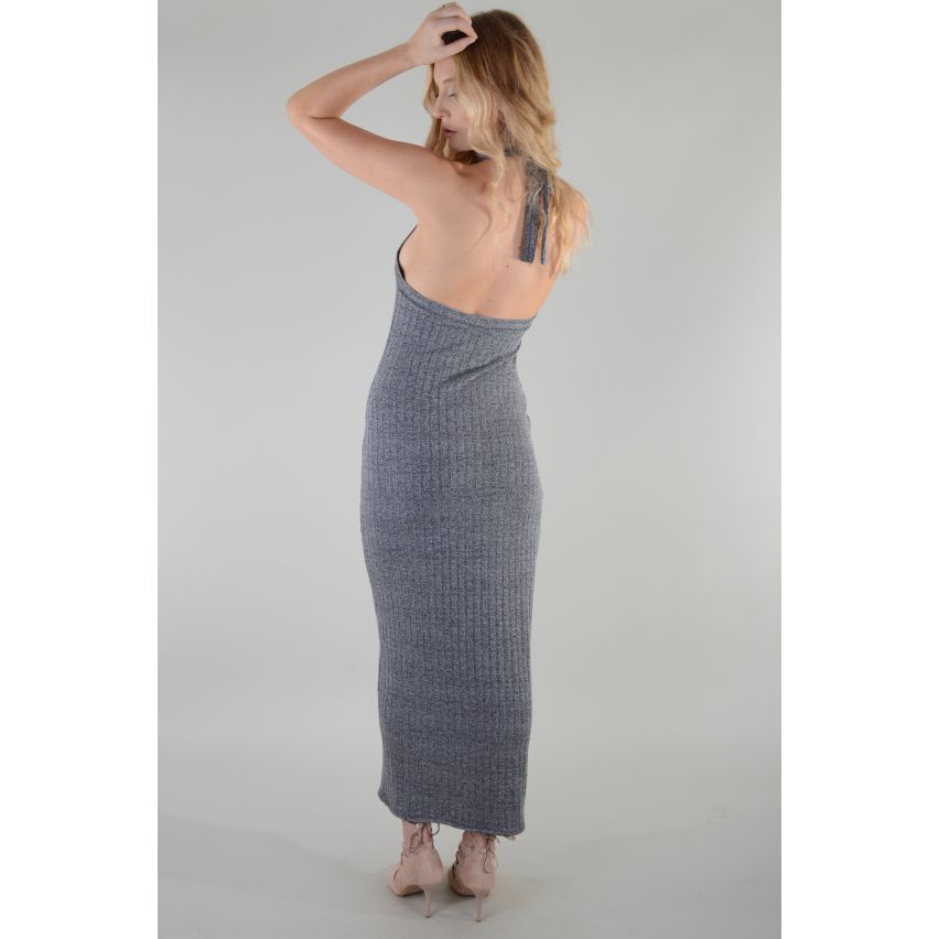 Lovemystyle grau gestrickt Neckholder Maxikleid