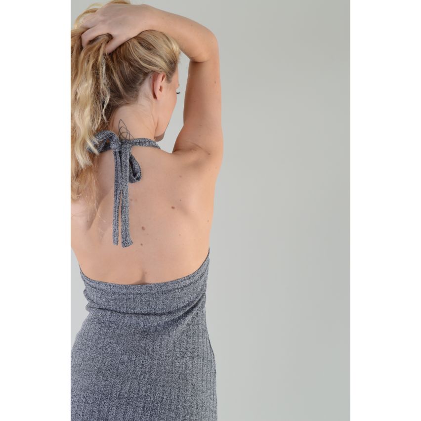 Lovemystyle grau gestrickt Neckholder Maxikleid