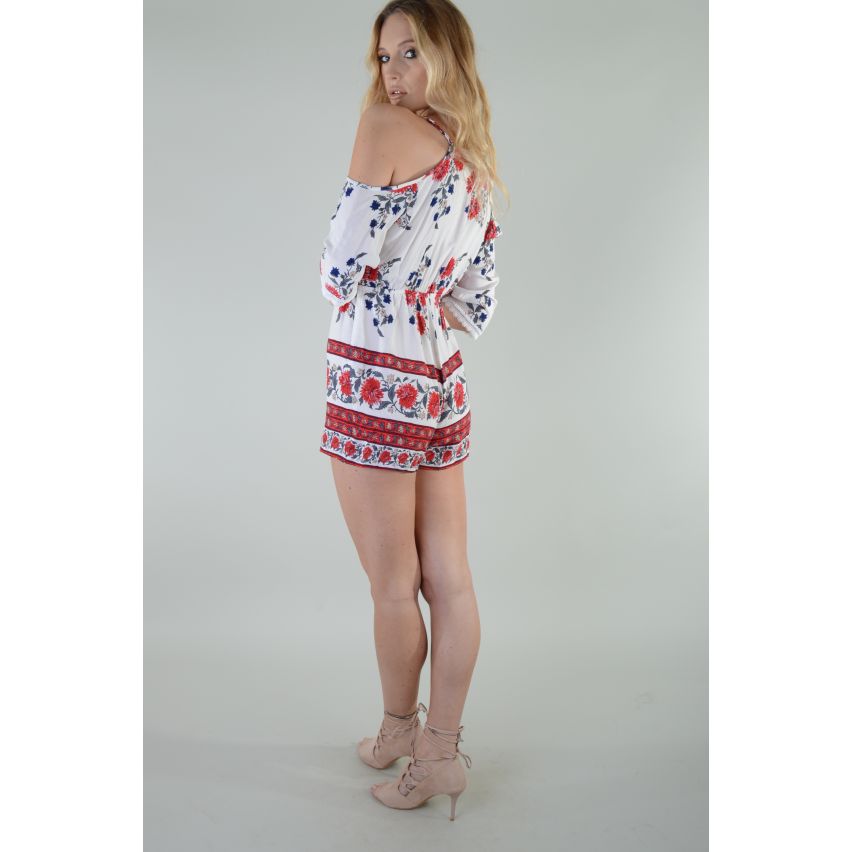 Lovemystyle witte bloemen koude schouder V-Neck boxpakje
