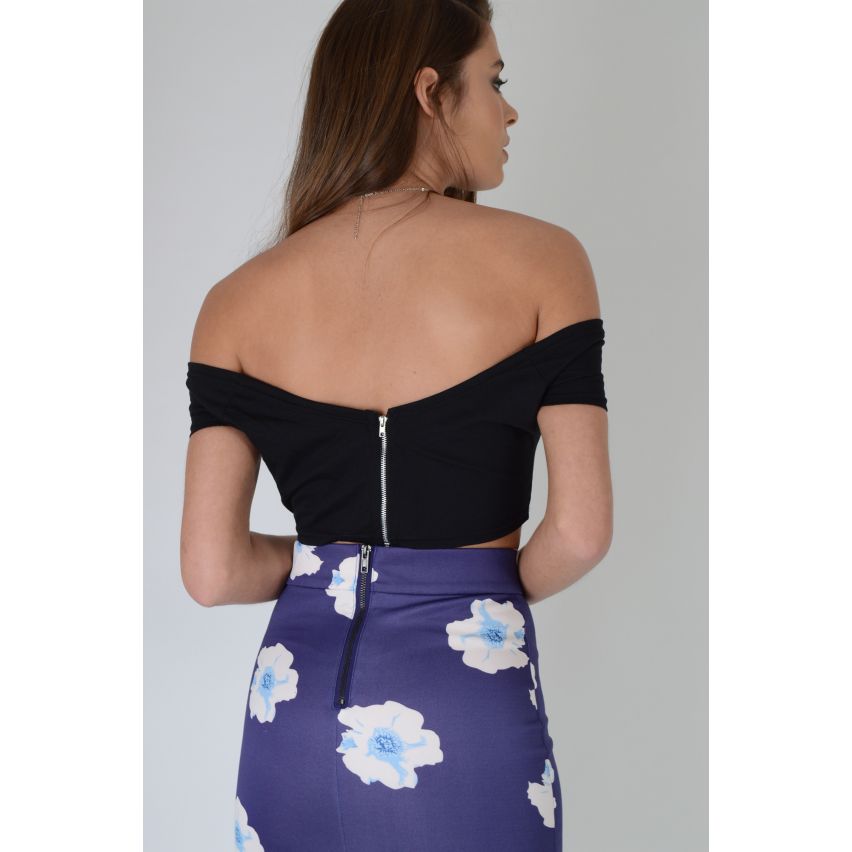 Lovemystyle Basic Off Shoulder kort ärm gröda topp i svart - prov