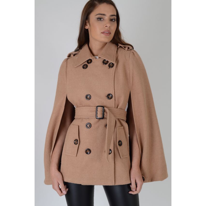 Lovemystyle Beige Wool Trench Coat With Split Sleeves - SAMPLE