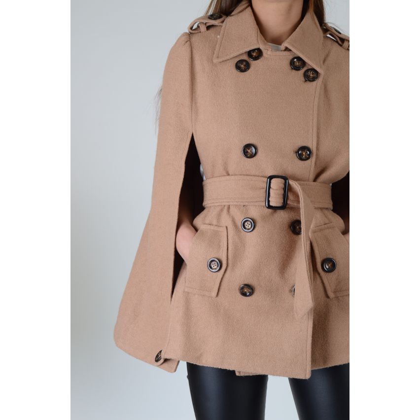 Lovemystyle Beige laine Trench Coat à manches Split