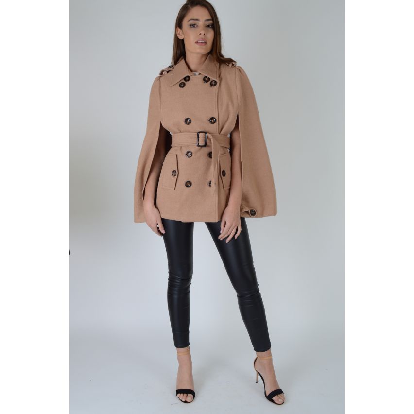 Lovemystyle Beige Wool Trench Coat With Split Sleeves - SAMPLE