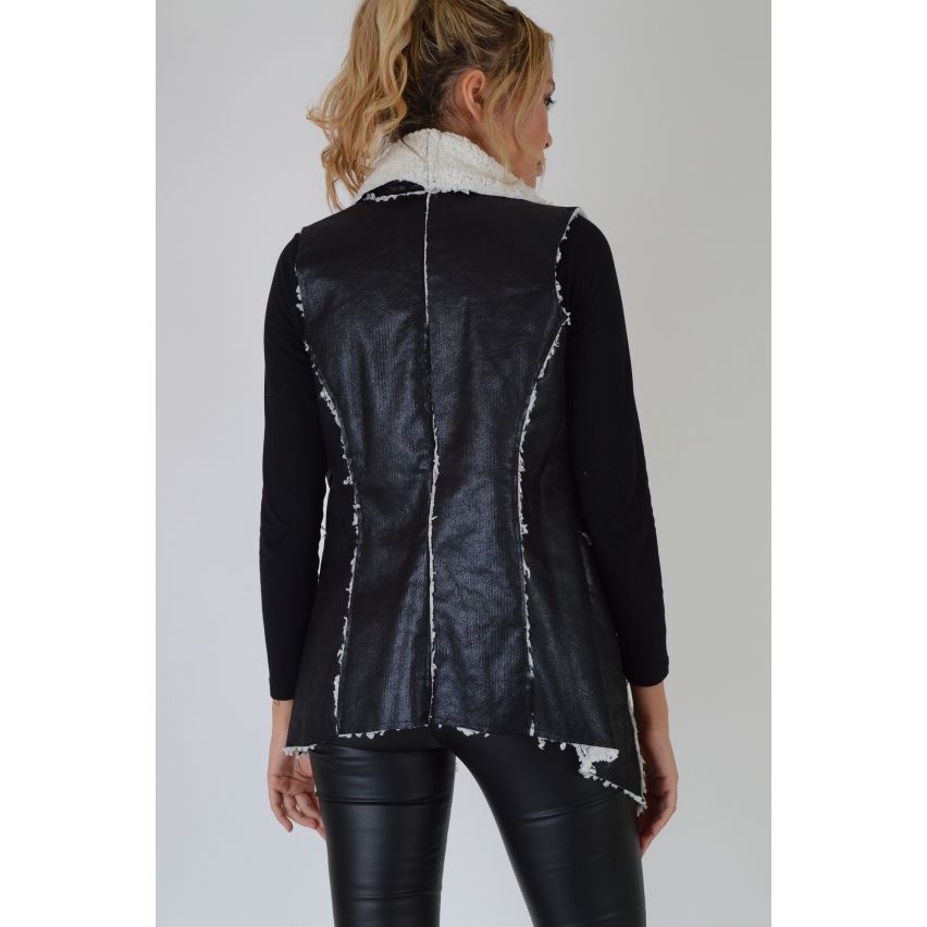Lovemystyle Black Sleeveless Shearling Gilet With Drape Neckline - SAMPLE