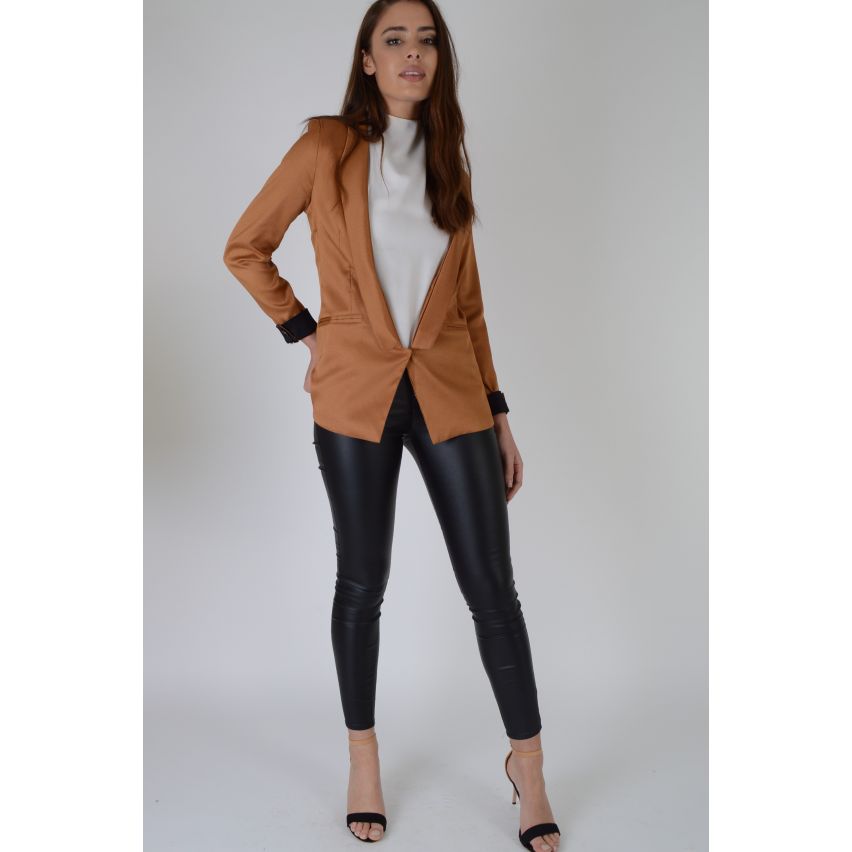 Lovemystyle Blazer With Long Line Collar In Camel