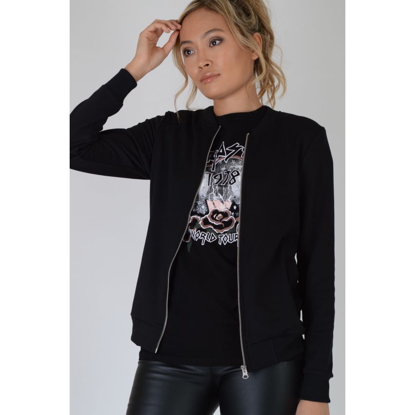 Lovemystyle Black Bomber Jacket With Front Zip Detail