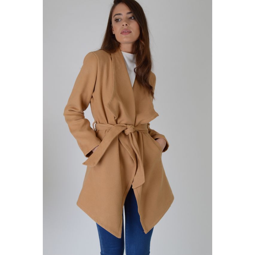 Lovemystyle Camel cascade veste avec ceinture cravate