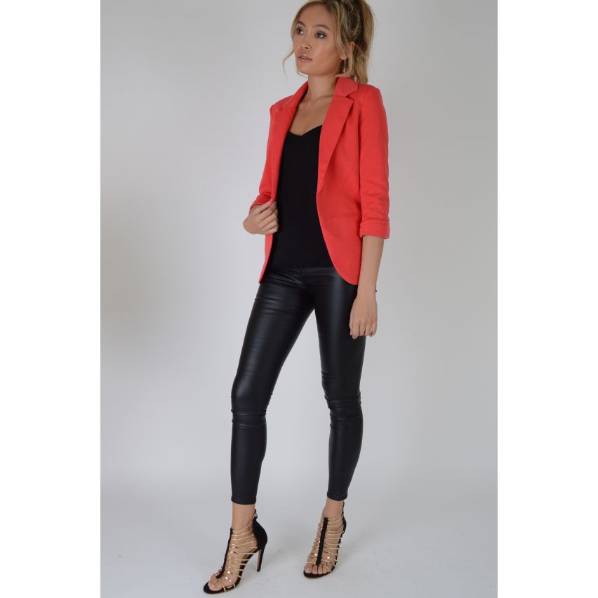 Lovemystyle Coral Pink Blazer Jacket With Curved Hem