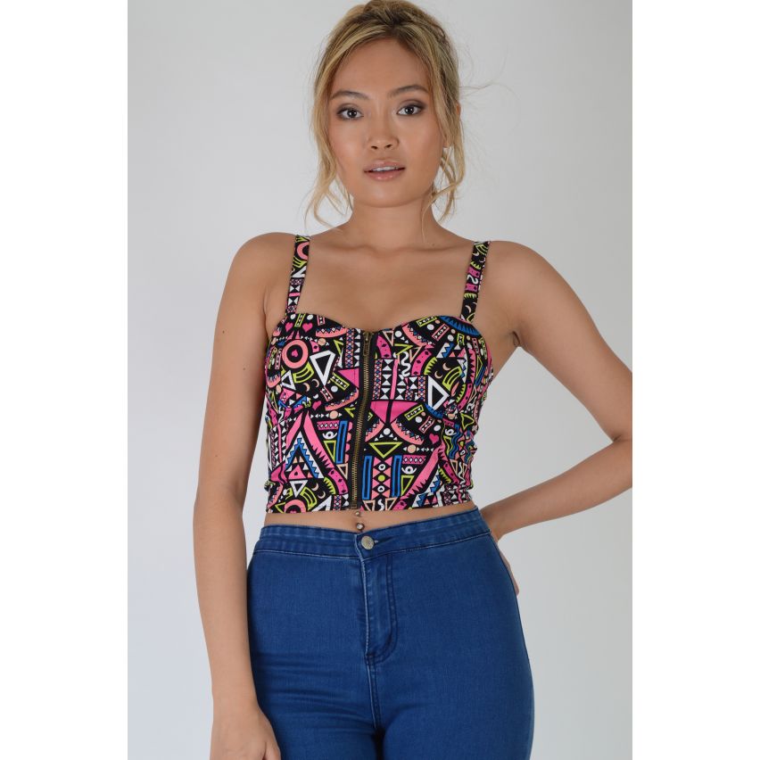 Lovemystyle Bralette-Top corto con stampa azteca di Neon - campione