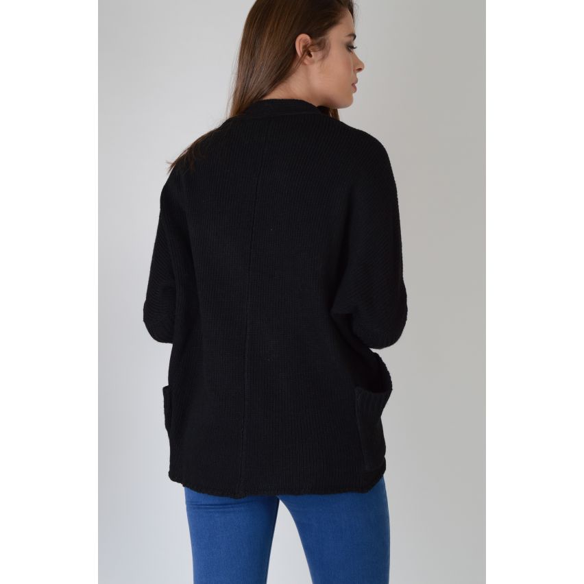 Lovemystyle Thick Waterfall Cardigan In Jet Black