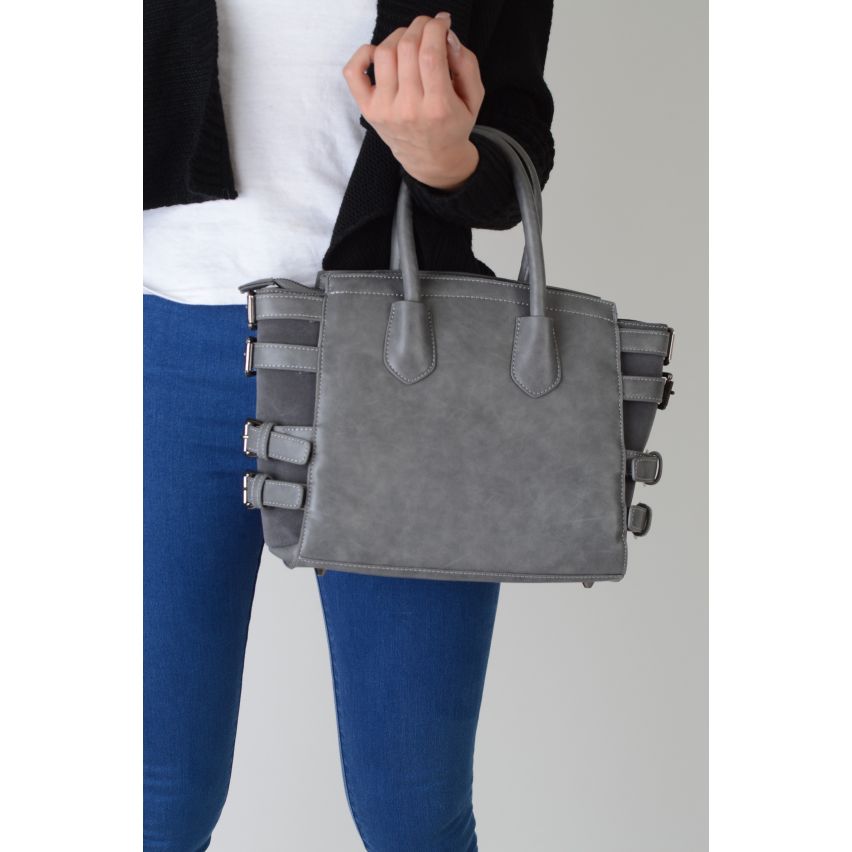 Lovemystyle Grey Handbag With Side Buckles Detail - SAMPLE