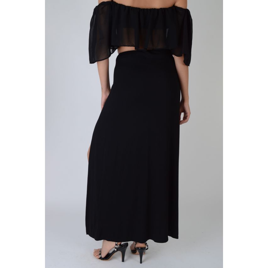 Lovemystyle Black Maxi Skirt With Double Side Split