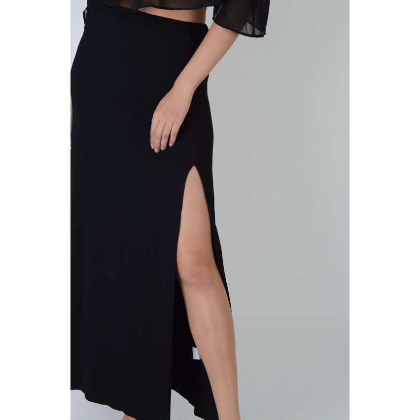 Lovemystyle zwarte Maxi rok met dubbele kant Split