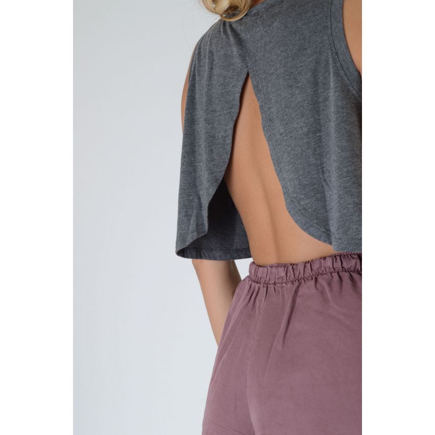 Agent double Jersey gris Crop Top avec dos courbé ouvert