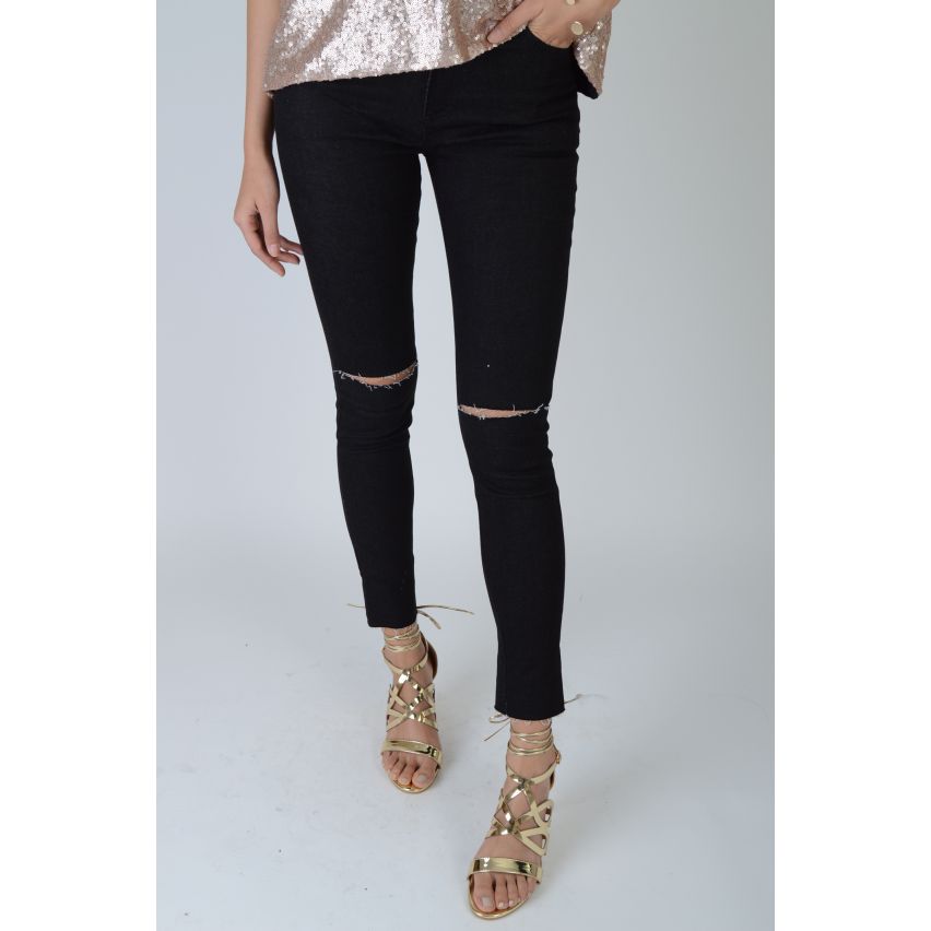 Jean Slim noir de Lovemystyle avec fente au genou Design