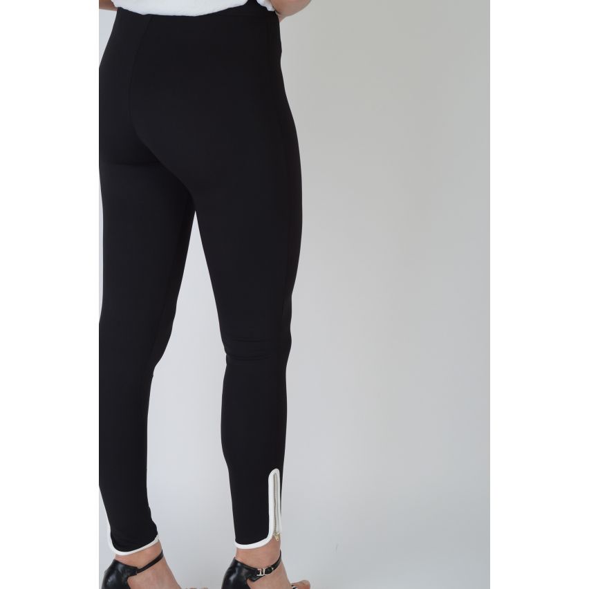 Lovemystyle Skinny Black Scuba Trousers With White Ankle Hem - SAMPLE