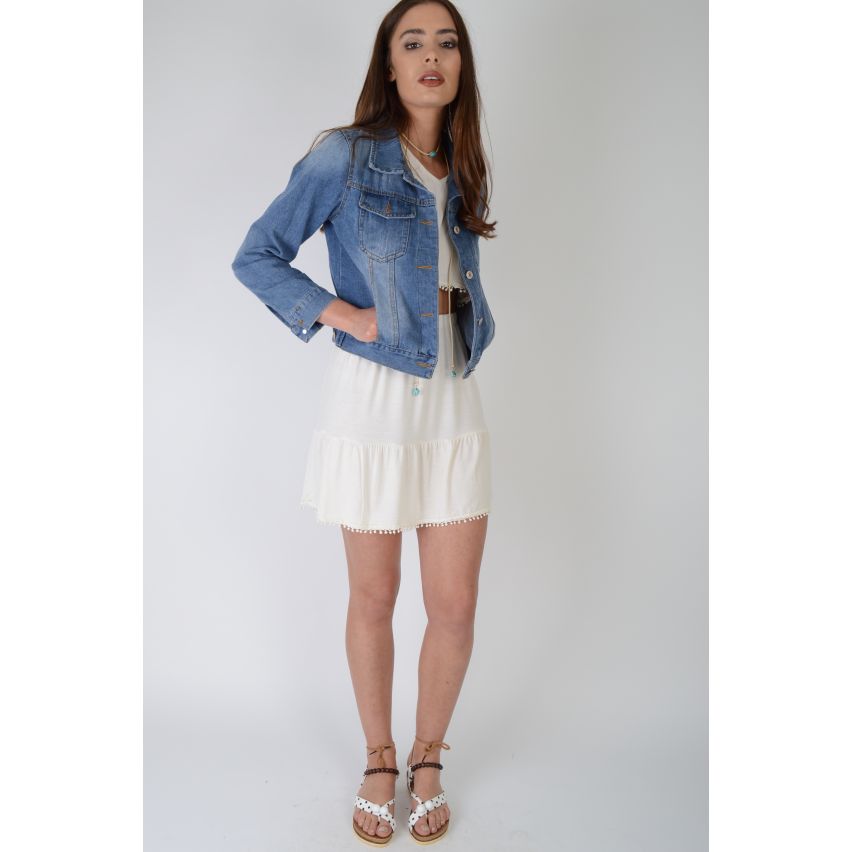 Lovemystyle Licht Acid Wash beschnitten Jeansjacke