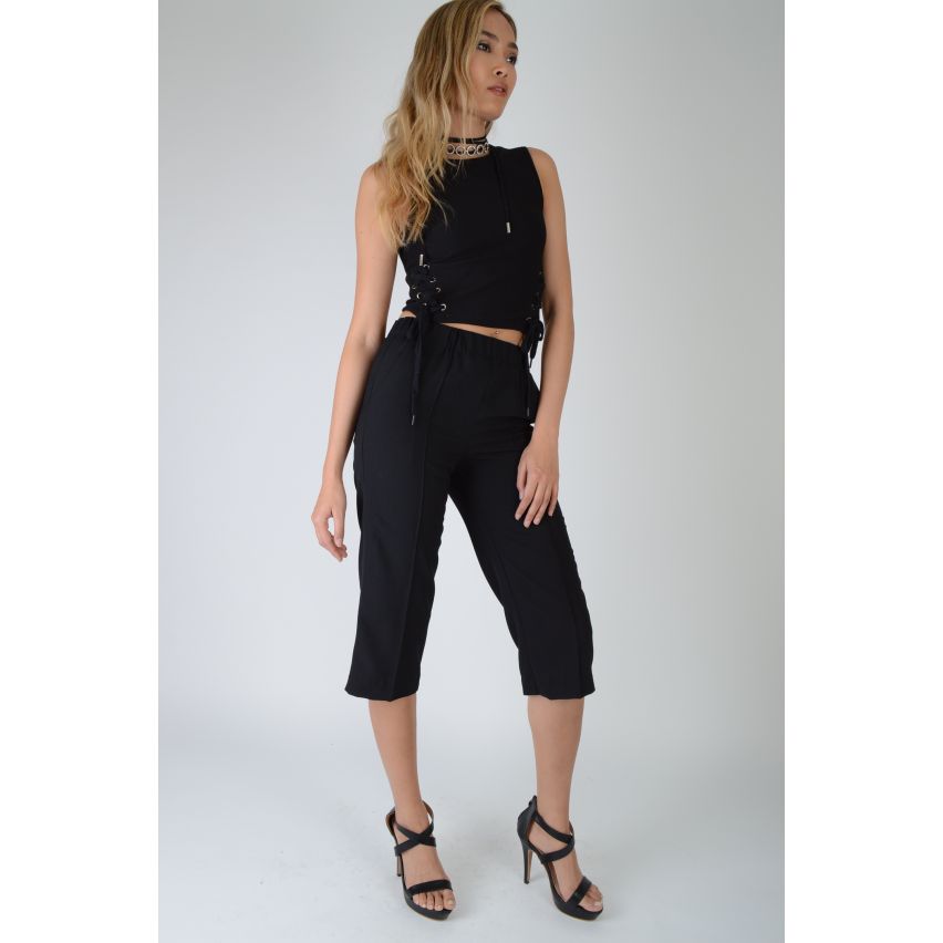 Lovemystyle Sleeveless Crop Top With Lace Up Sides In Black