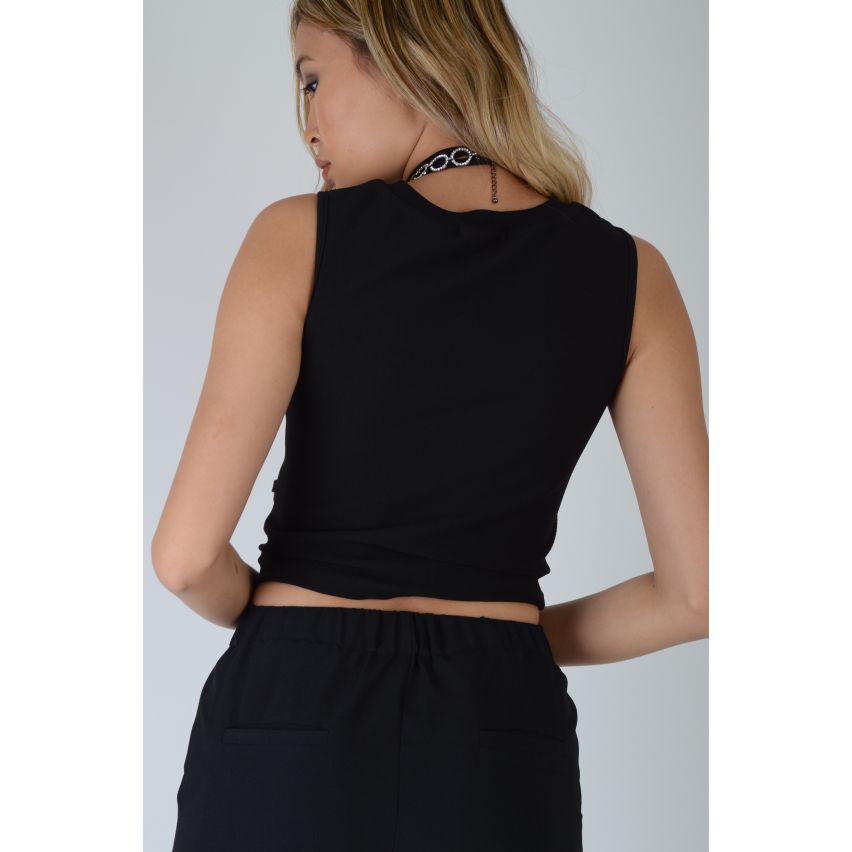 Lovemystyle Sleeveless Crop Top With Lace Up Sides In Black