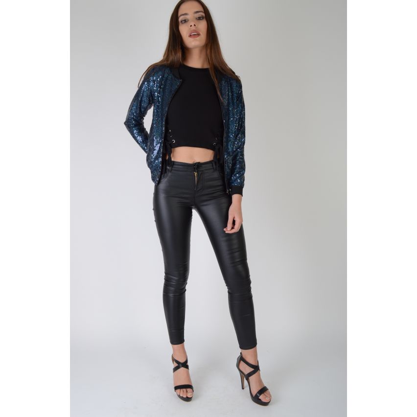 Lovemystyle All Over paillettes blu Navy Bomber Jacket