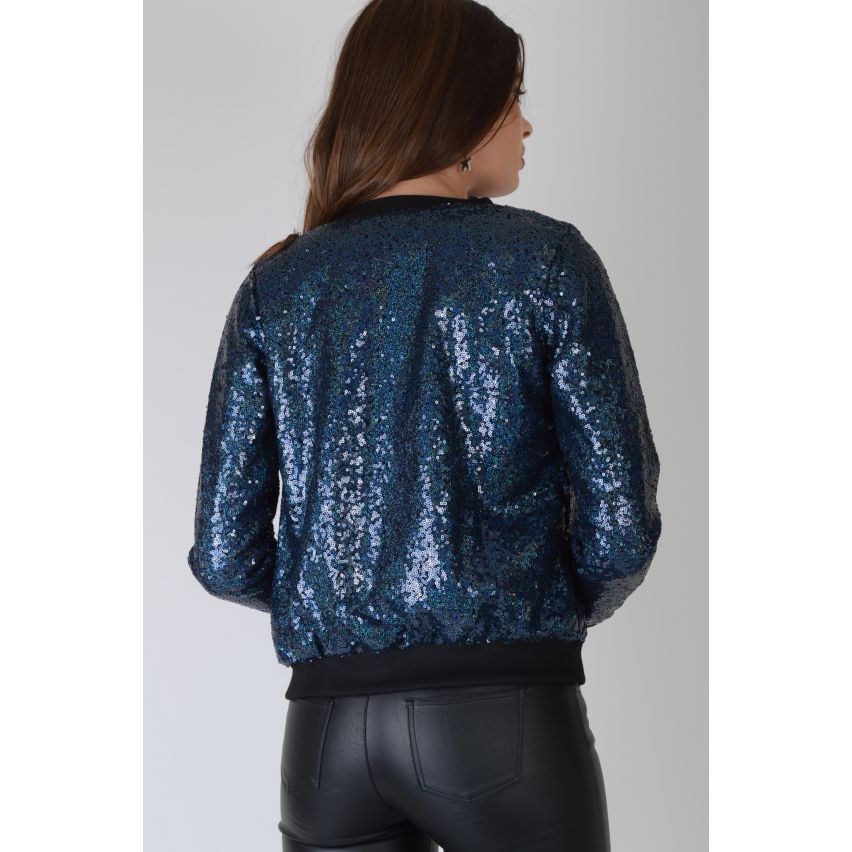 Lovemystyle All Over pailletten marine blauwe blouson