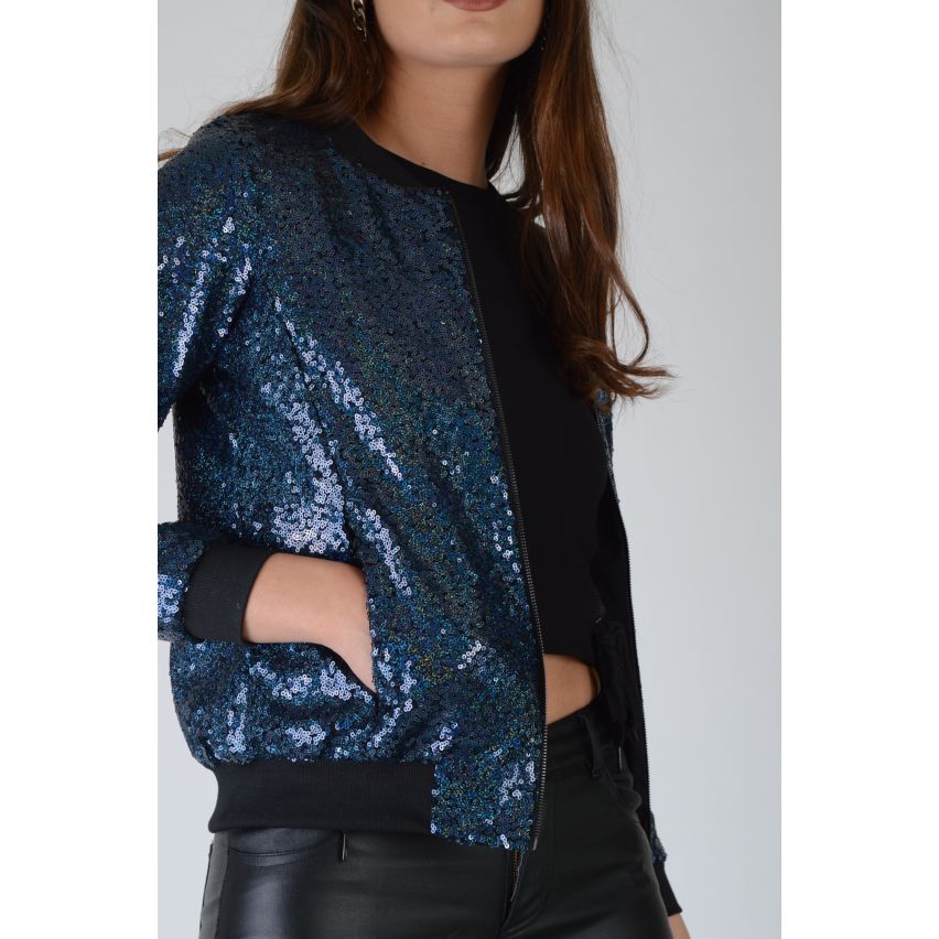 Lovemystyle All Over pailletten marine blauwe blouson