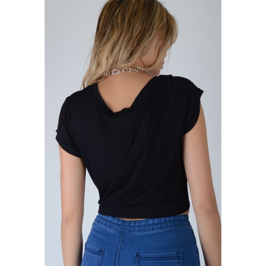 Lovemystyle Black T-Shirt kurzes Oberteil mit vorderen Krawatte