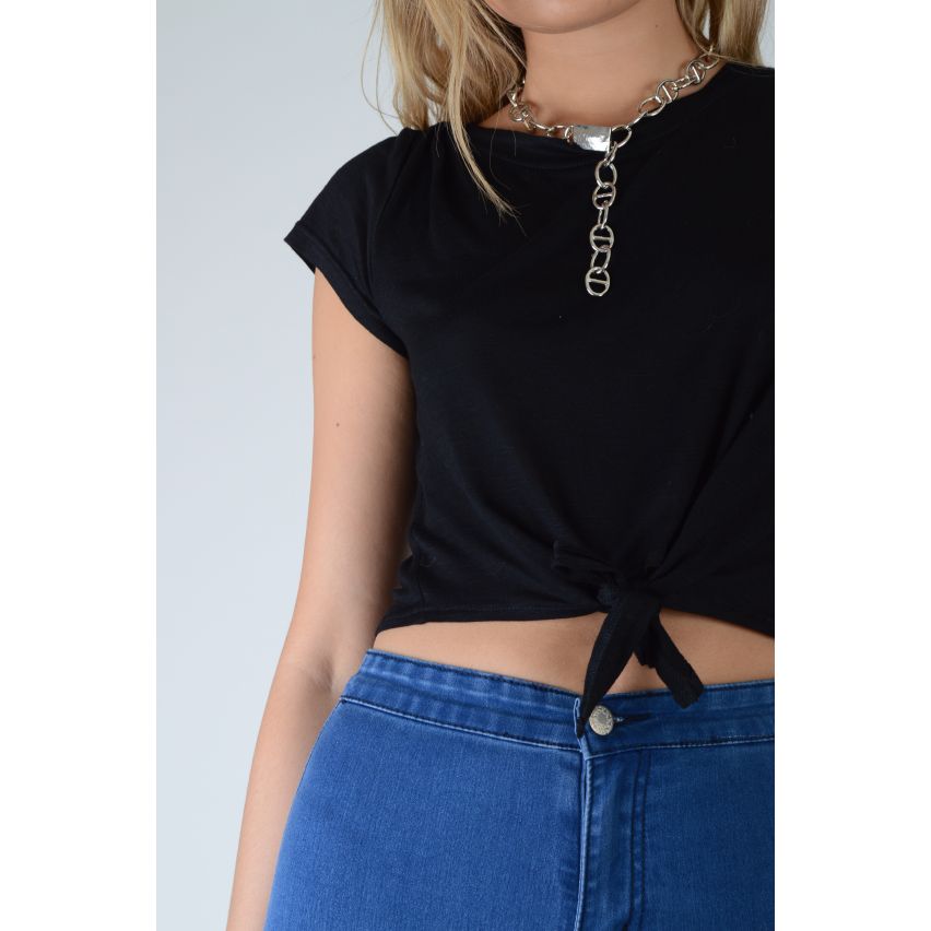 Lovemystyle Black T-Shirt kurzes Oberteil mit vorderen Krawatte