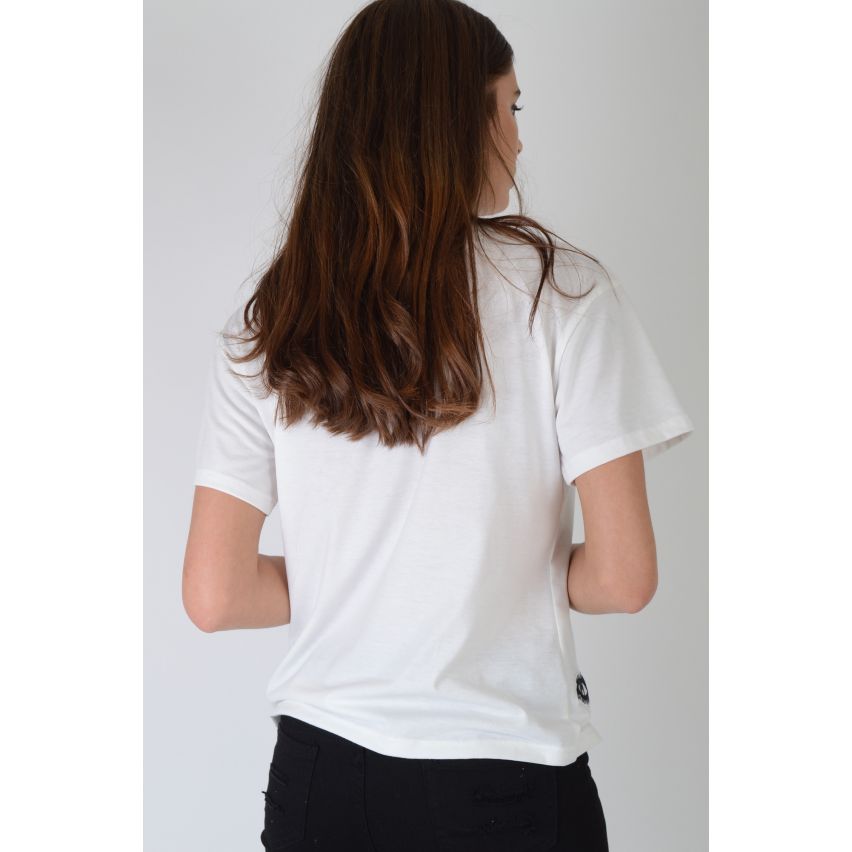 Camiseta Lovemystyle blanca con adorno de lentejuelas globo ocular - muestra